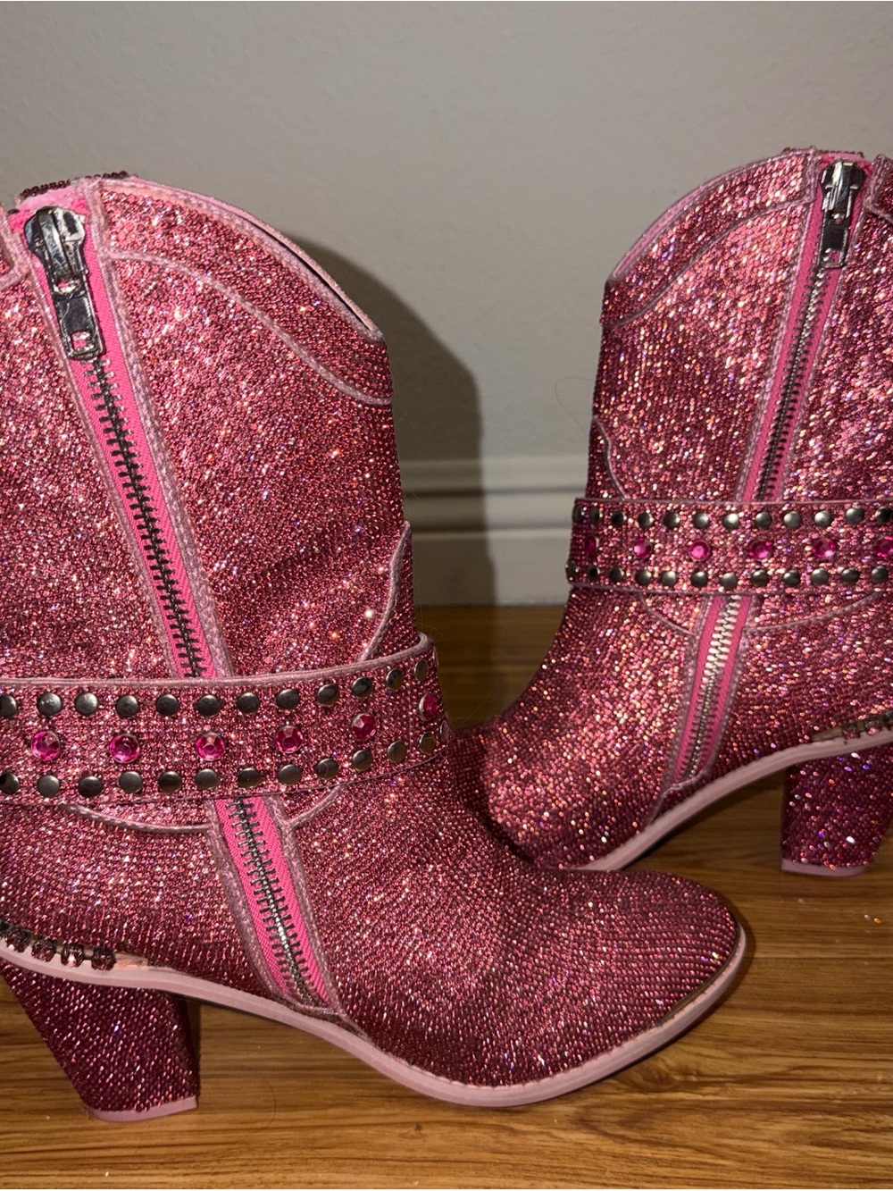 Pink Rhinestone Boot Heels NEW - Picture 6 of 10